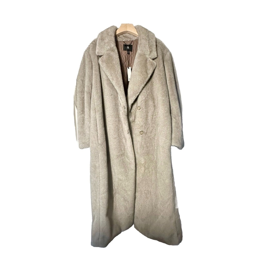 BANANA REPUBLIC LONG WOMEN FAUX FUR COAT TAN SUPER SOFT SIZE XL OVERSIZED RETIRE